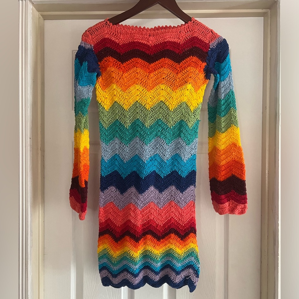 ALIX PINHO Rainbow Crochet Dress Handmade Boho Festival Maxi Multicolor - Picture 6 of 11